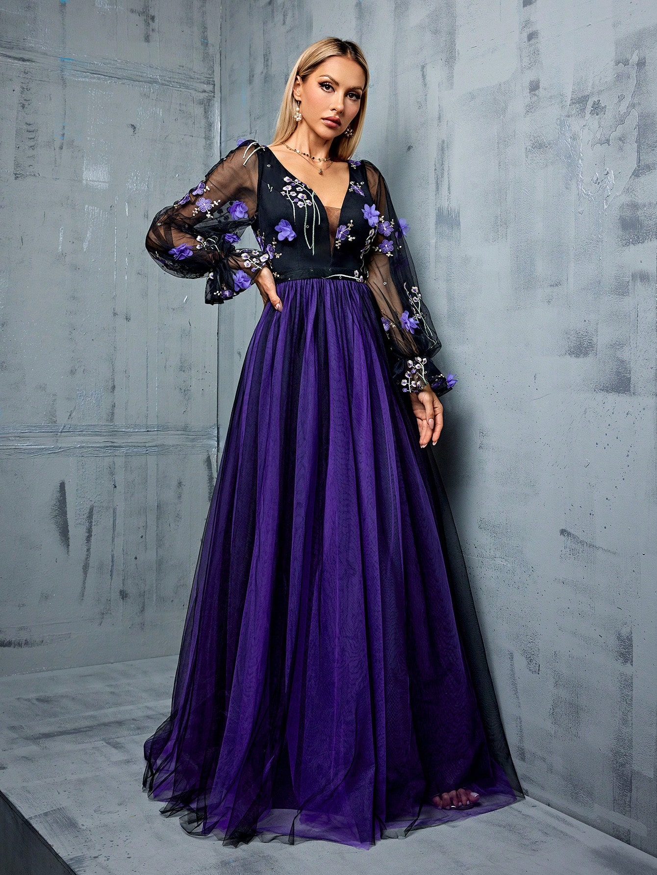 Leely Women's Elegant V Neck Long Sleeve Party Dress