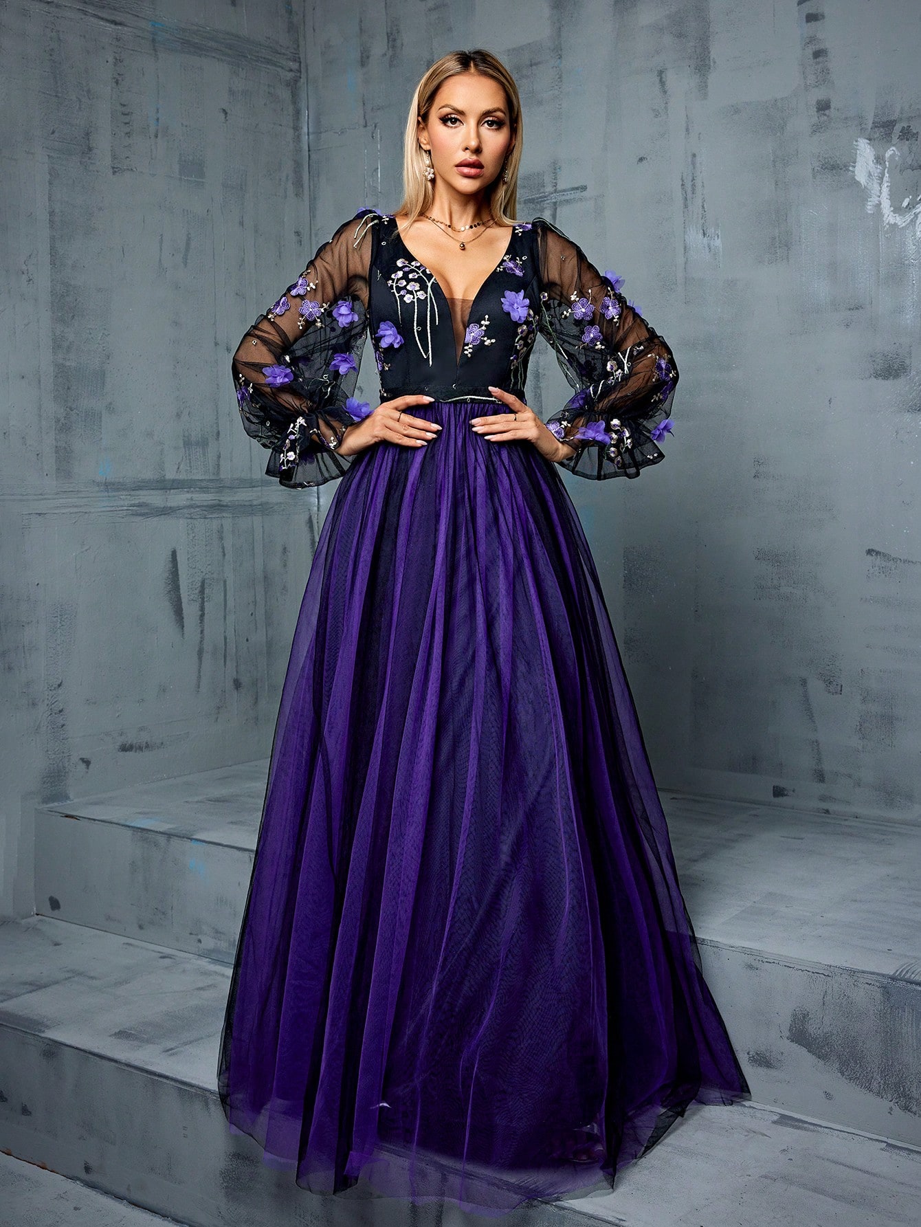 Leely Women's Elegant V Neck Long Sleeve Party Dress