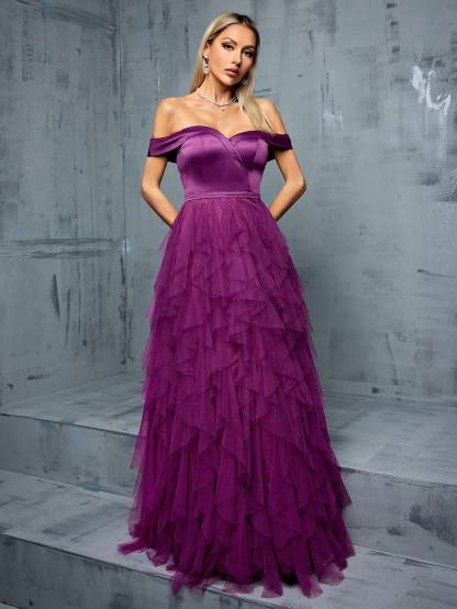 Leely Women's Elegant Off The Shoulder Sleeveless Party Dress