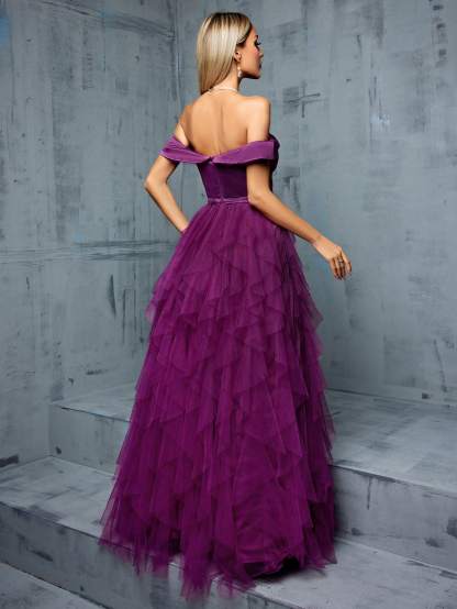 Leely Women's Elegant Off The Shoulder Sleeveless Party Dress