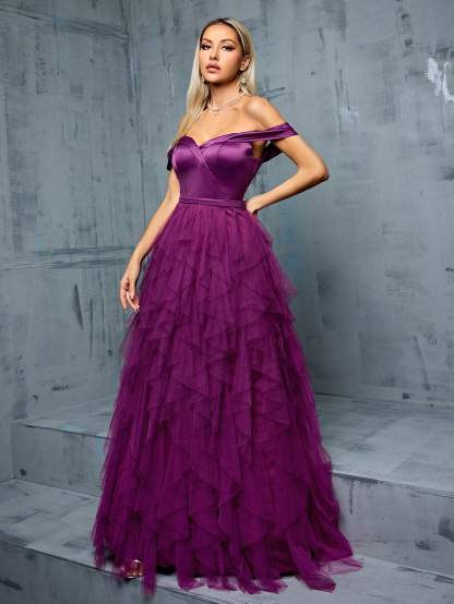 Leely Women's Elegant Off The Shoulder Sleeveless Party Dress