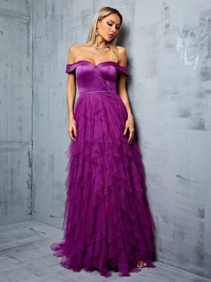Leely Women's Elegant Off The Shoulder Sleeveless Party Dress