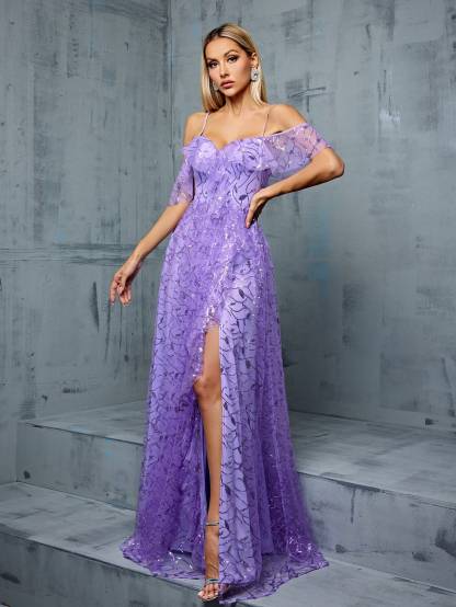 Leely Women's Elegant Sweetheart Cloak Sleeve Lace A-Line Dress