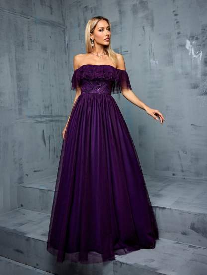 Leely Women's Elegant Sweetheart Cloak Sleeve Lace A-Line Dress