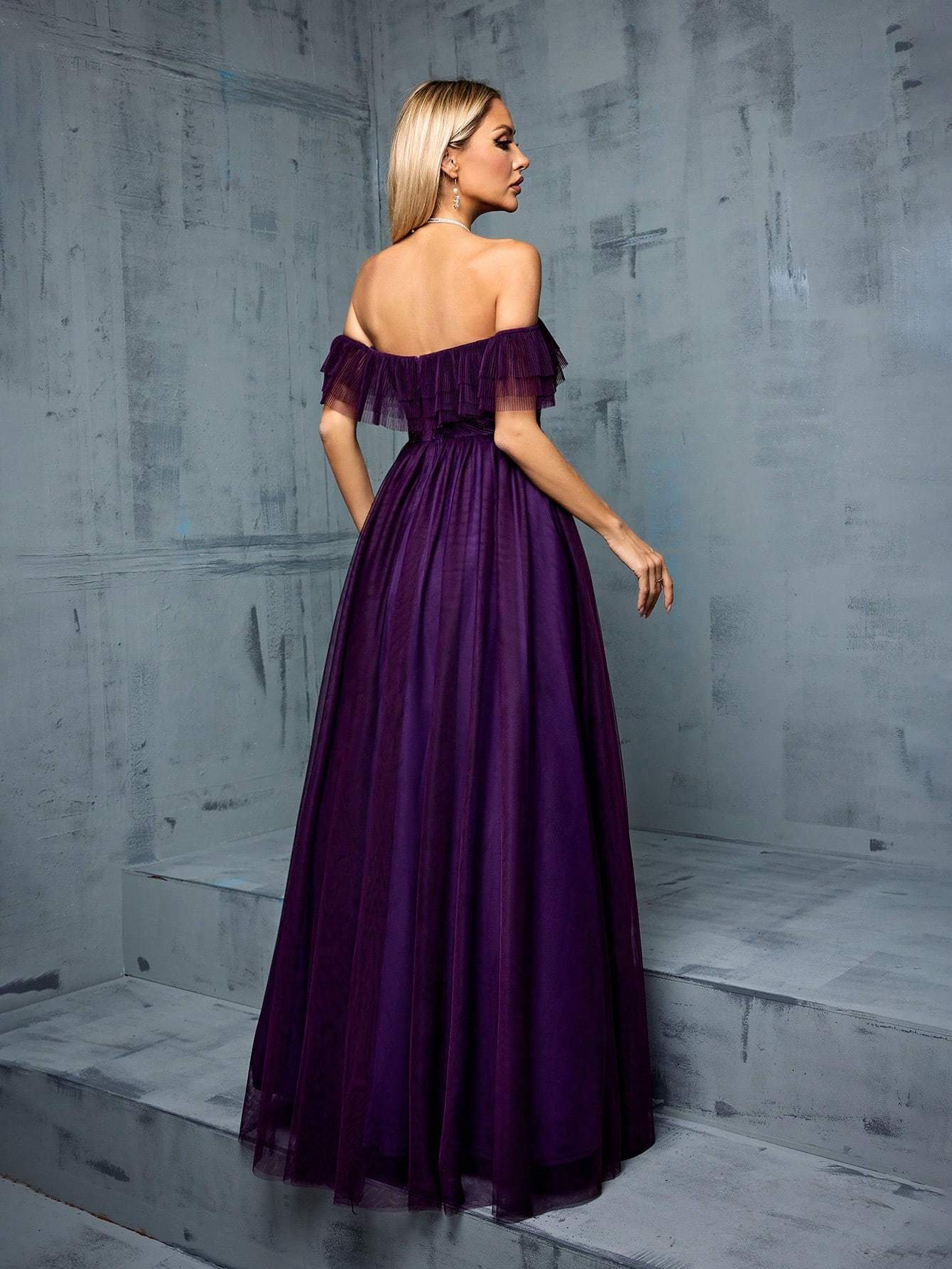 Leely Women's Elegant Off The Shoulder Flounce Sleeve Party Dress