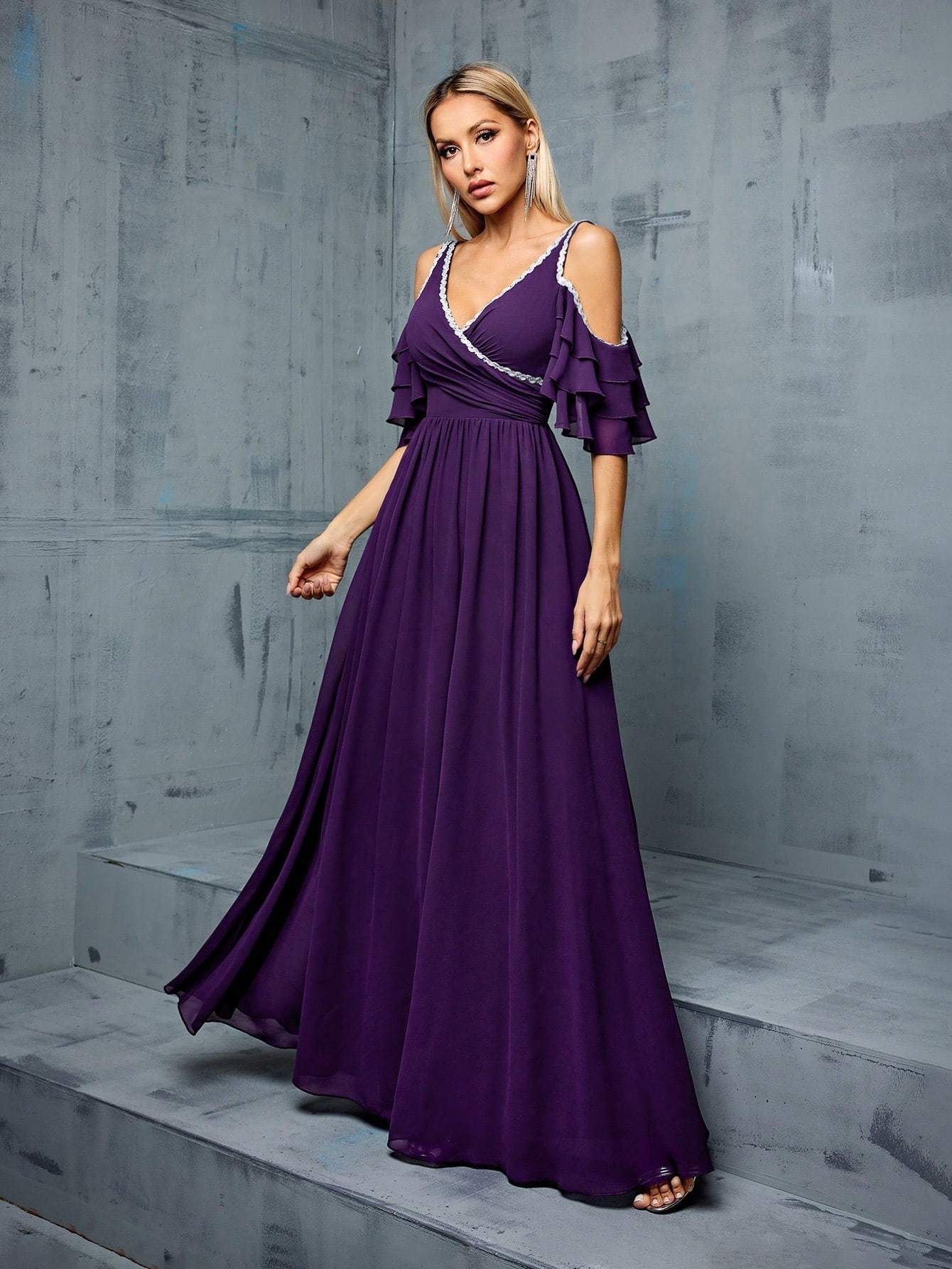 Leely Women's Elegant V Neck Cold Shoulder Party Dress