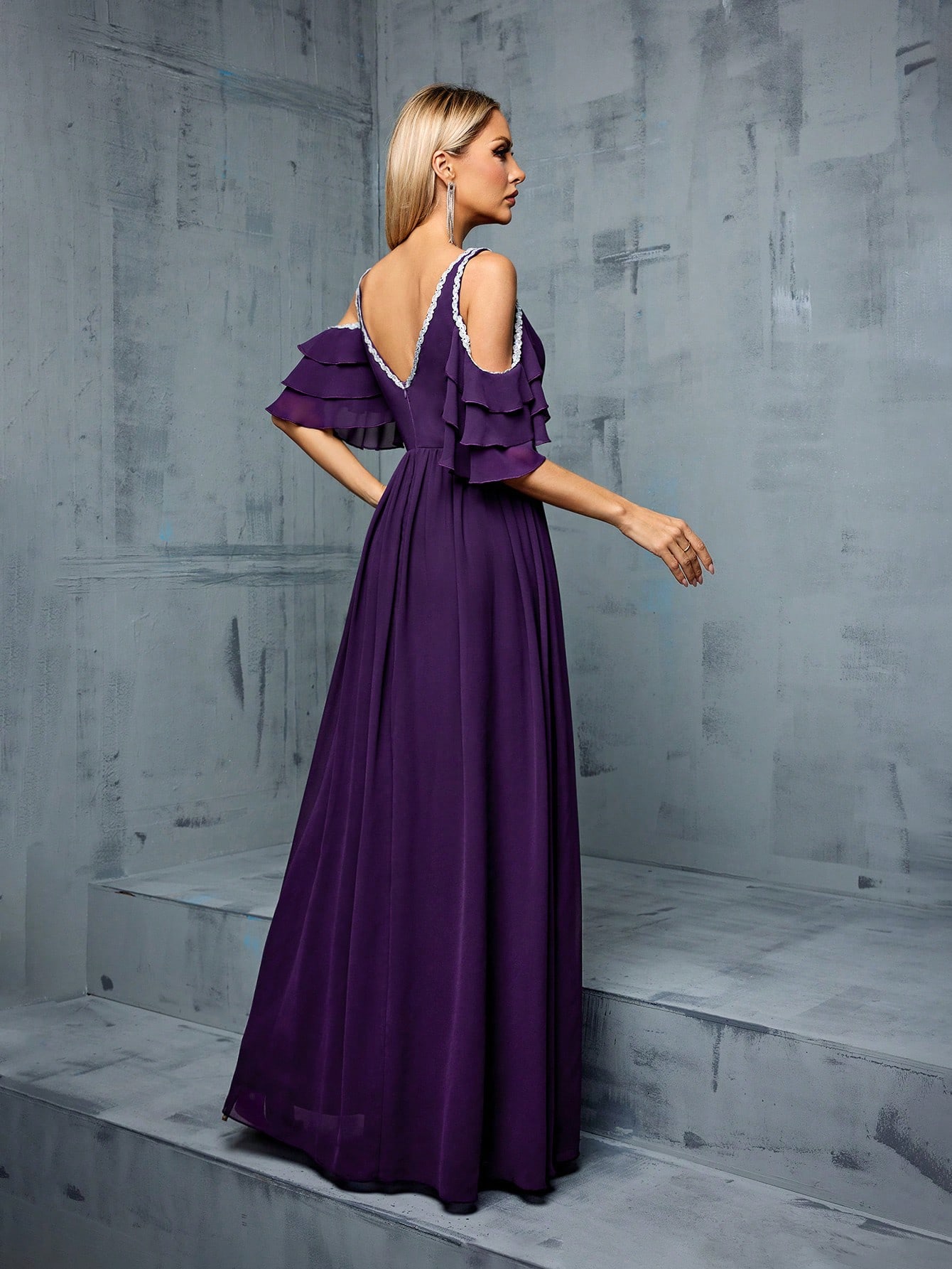Leely Women's Elegant V Neck Cold Shoulder Party Dress