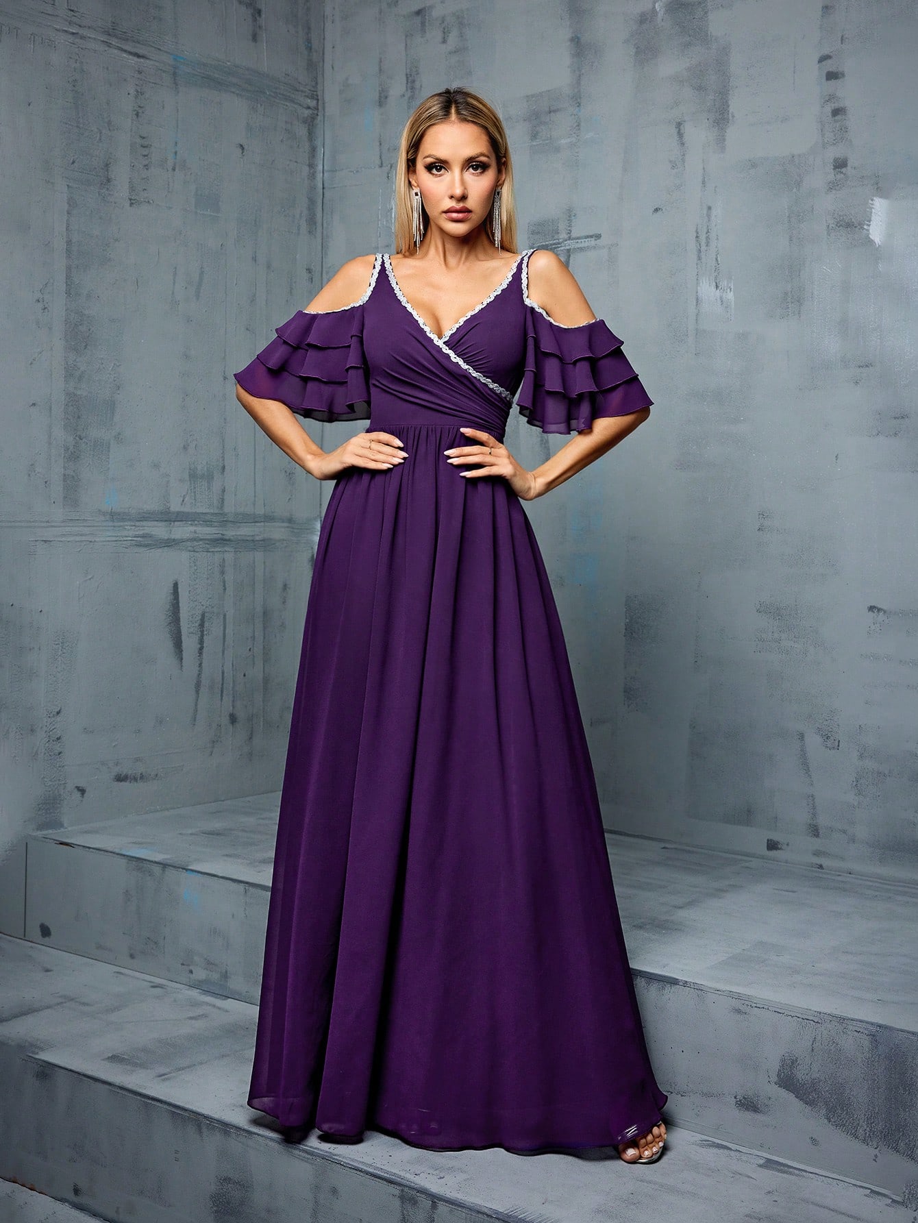 Leely Women's Elegant V Neck Cold Shoulder Party Dress