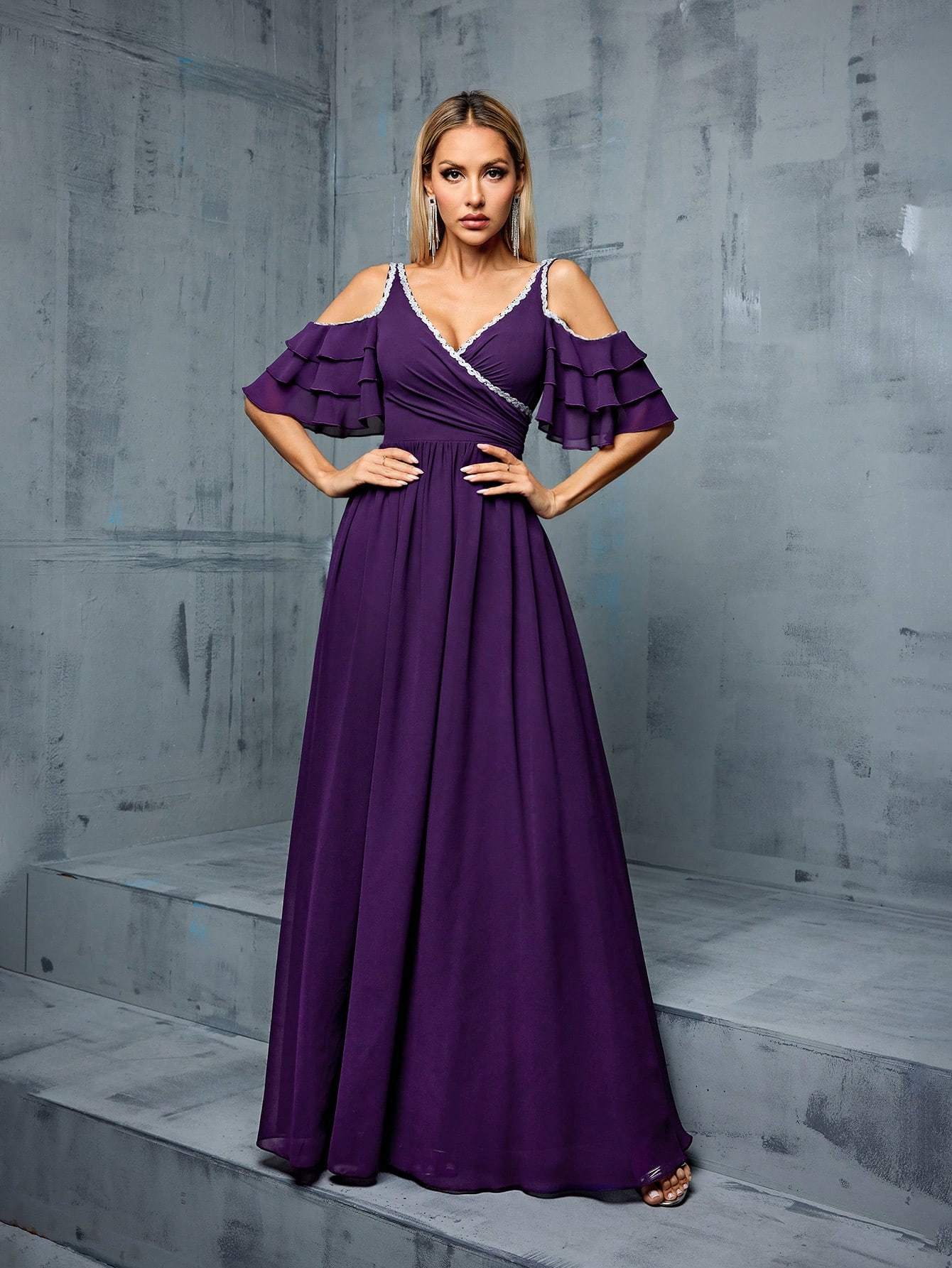 Leely Women's Elegant V Neck Cold Shoulder Party Dress