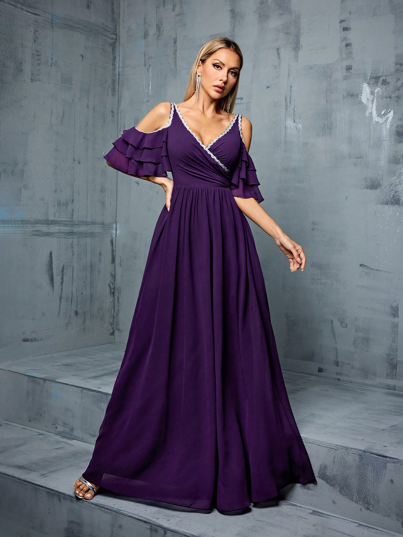 Leely Women's Elegant V Neck Cold Shoulder Party Dress