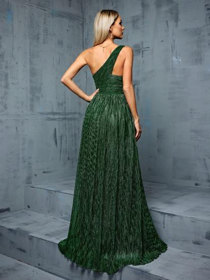 Leely Elegant Asymmetrical Neck Sleeveless Evening Gown
