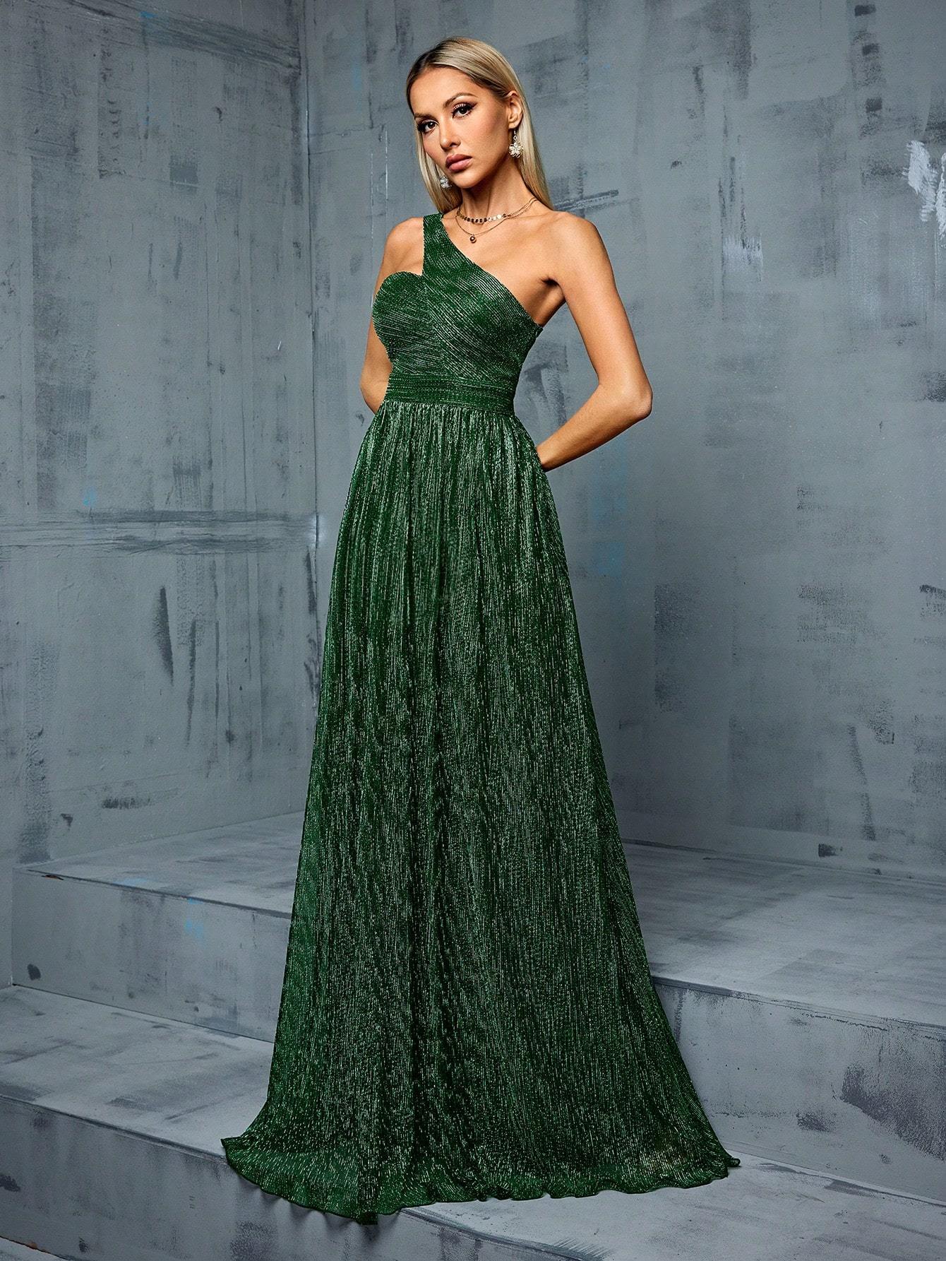 Leely Elegant Asymmetrical Neck Sleeveless Evening Gown