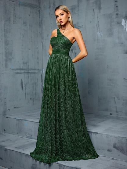 Leely Elegant Asymmetrical Neck Sleeveless Evening Gown