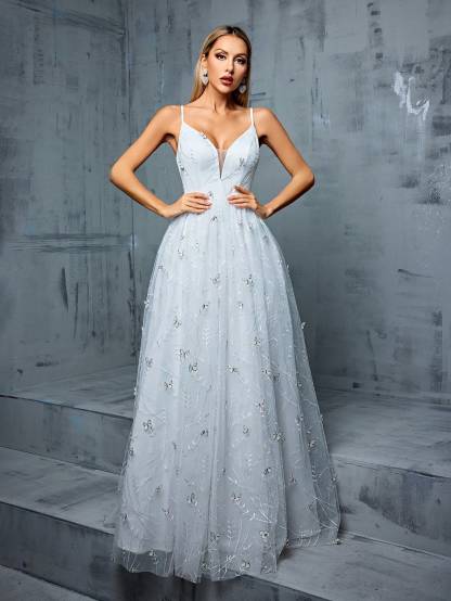 Leely Women's Elegant Spaghetti Straps Sleeveless Party Dress