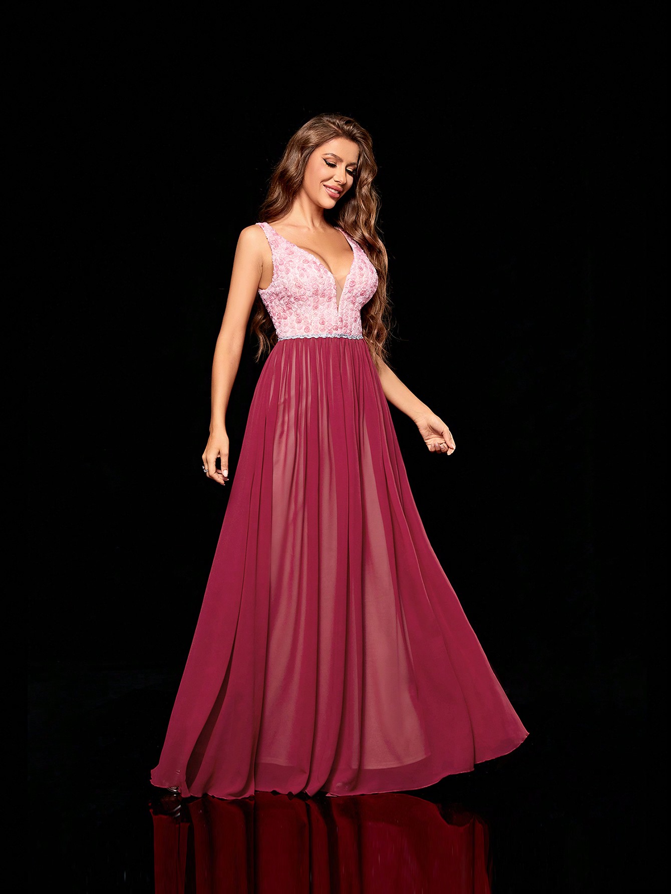 Leely Women's Elegant V Neck Sleeveless Party Dress