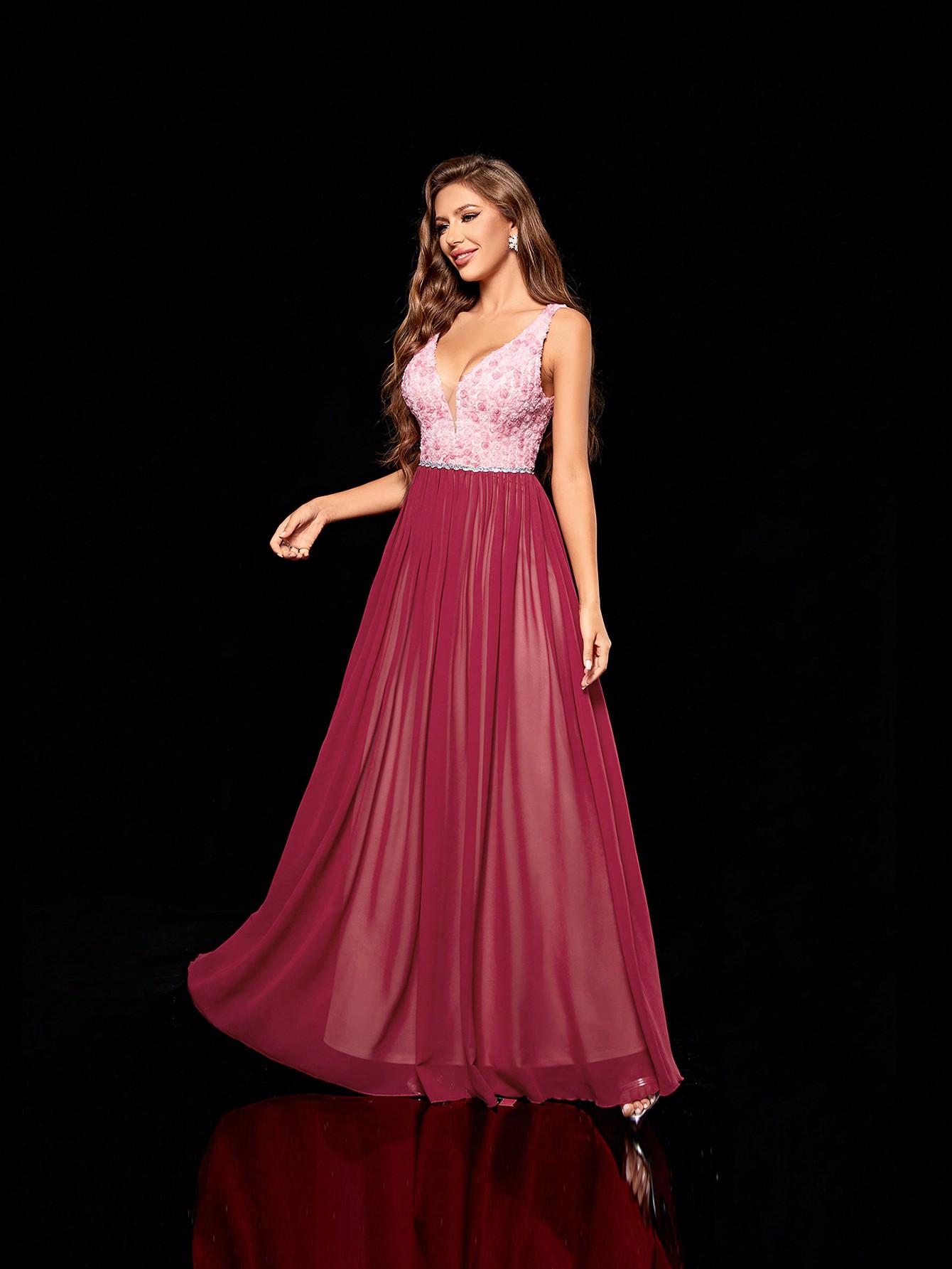 Leely Women's Elegant V Neck Sleeveless Party Dress
