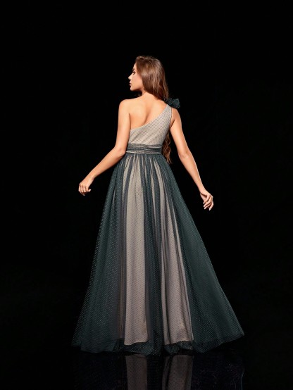 Leely Elegant One Shoulder Sleeveless A-line Party Dress