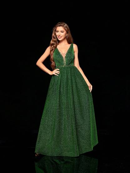 Leely Women's Elegant V Neck Sleeveless Party Dress