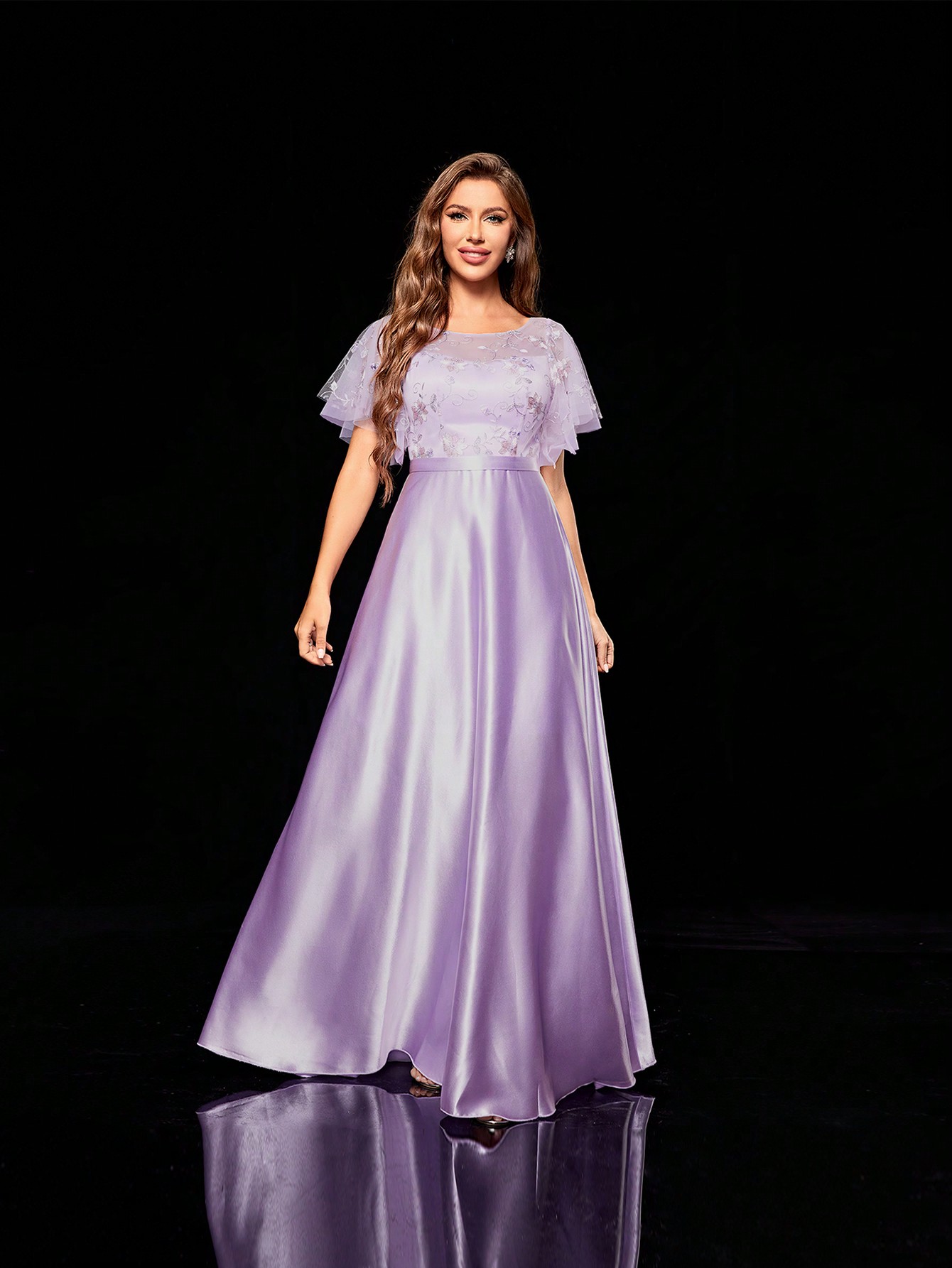 Leely Women's Elegant Sweetheart Cloak Sleeve Lace A-Line Dress