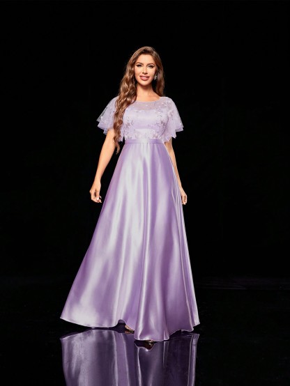 Leely Women's Elegant Sweetheart Cloak Sleeve Lace A-Line Dress