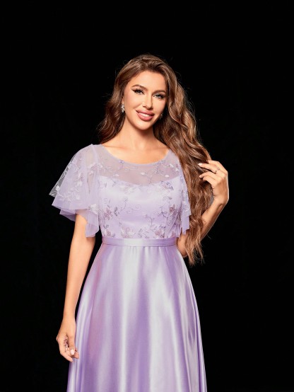 Leely Elegant Round Neck Flounce Sleeve A-line Party Dress