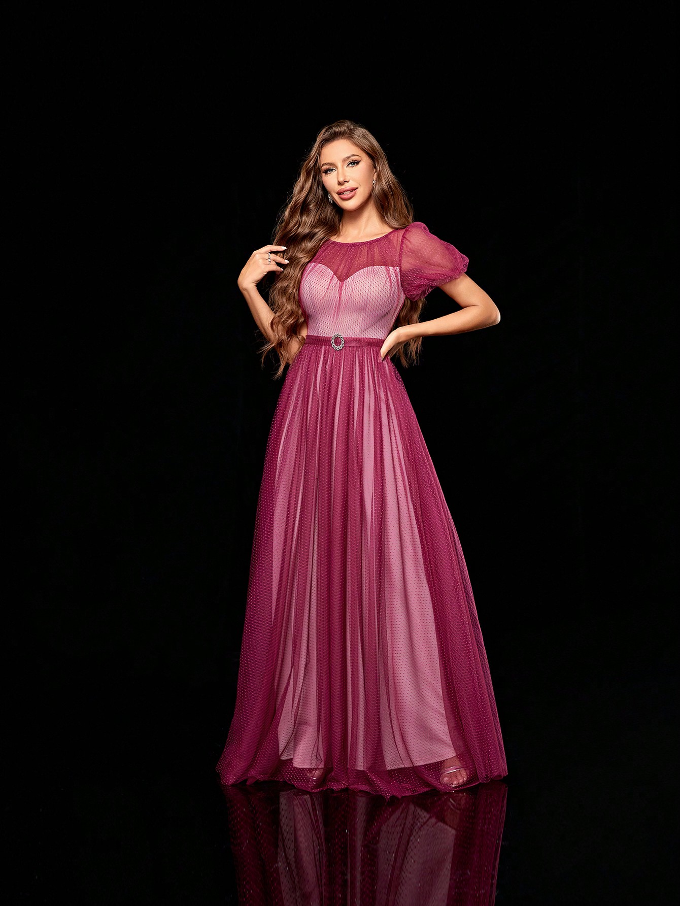 Leely Elegant Round Neck Short Sleeve A-line Party Dress