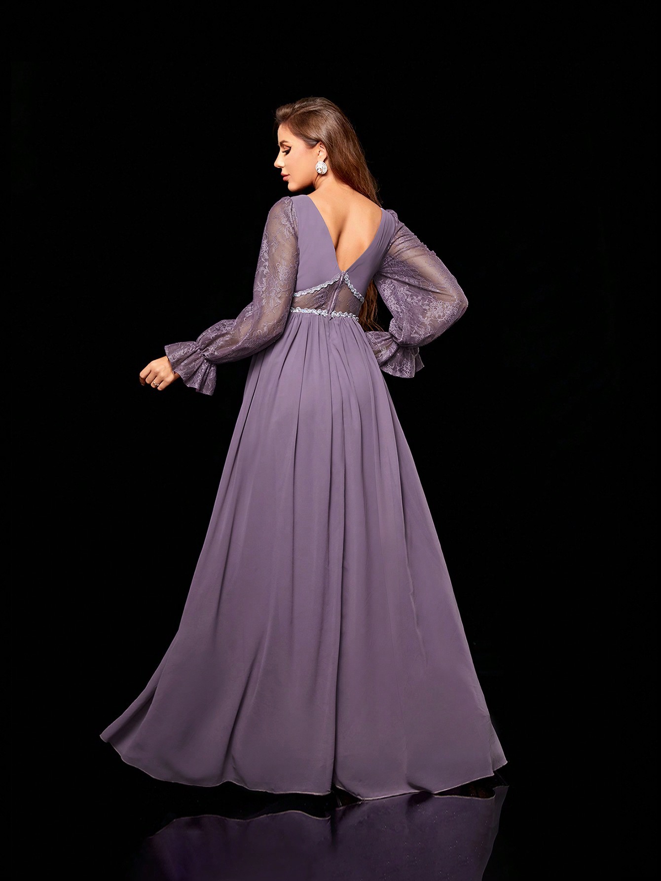 Leely Women's Elegant V Neck Long Sleeve Party Dress