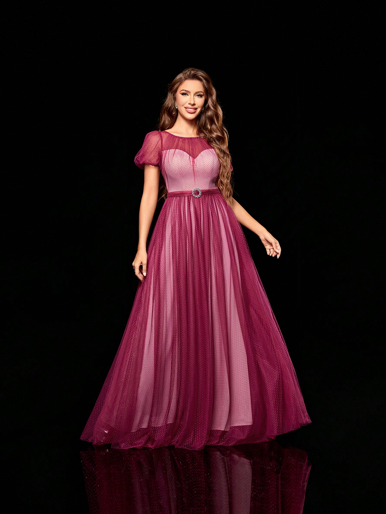 Leely Elegant Round Neck Short Sleeve A-line Party Dress