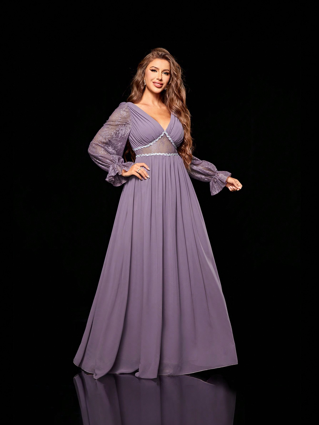 Leely Women's Elegant Sweetheart Cloak Sleeve Lace A-Line Dress