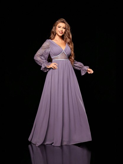 Leely Women's Elegant Sweetheart Cloak Sleeve Lace A-Line Dress