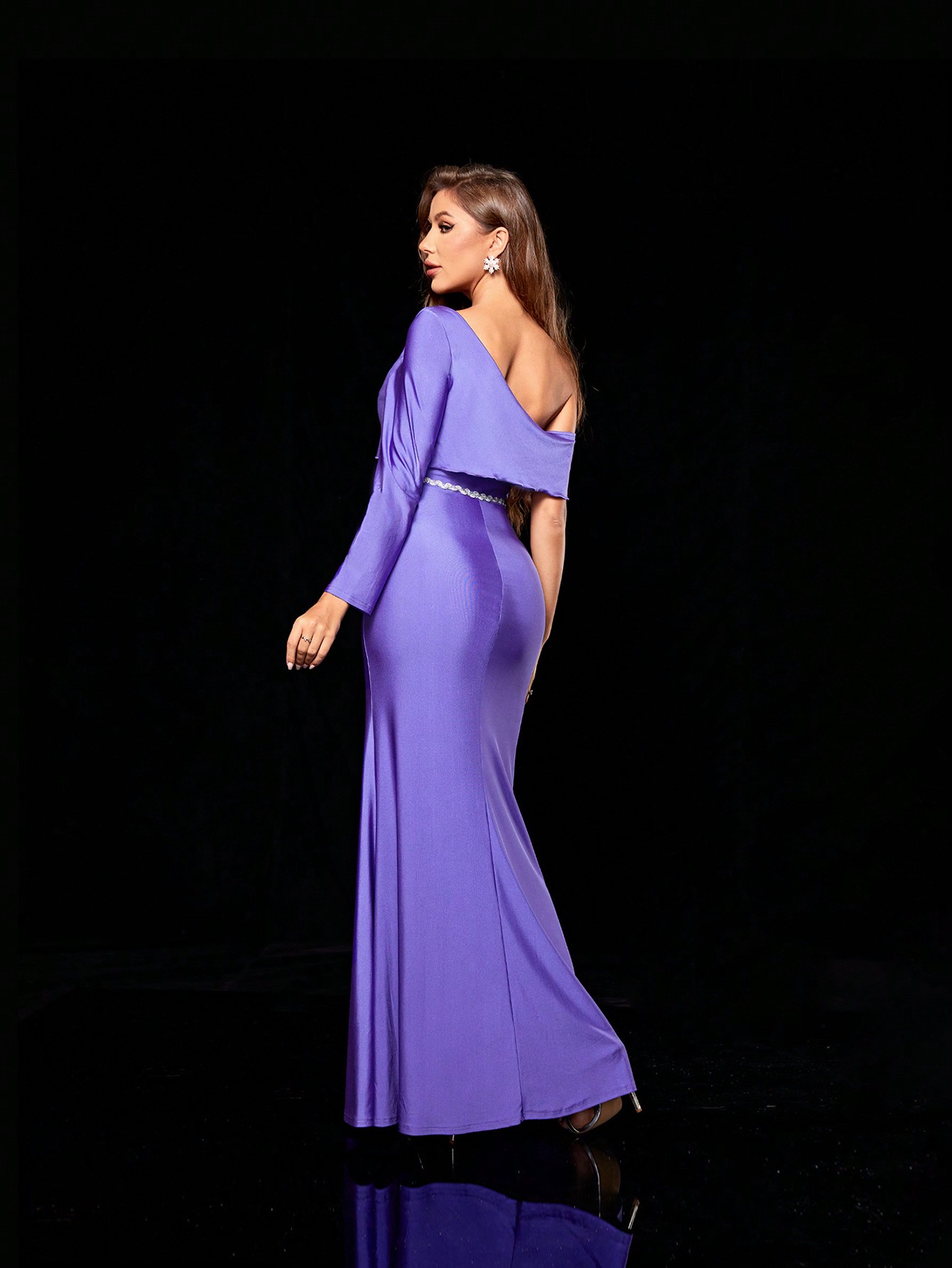 Leely Women's Elegant One Shoulder Long Sleeve Party Dress