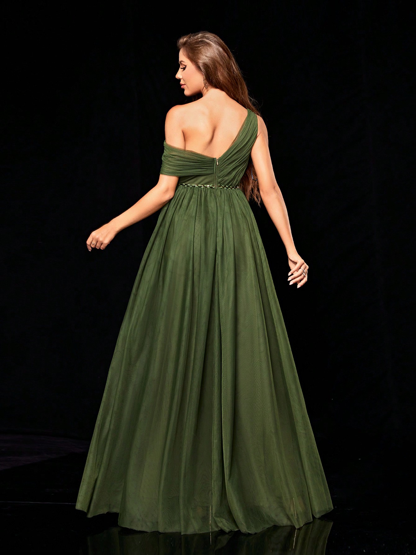 Leely Women's Elegant Asymmetrical Neck Sleeveless Party Dress