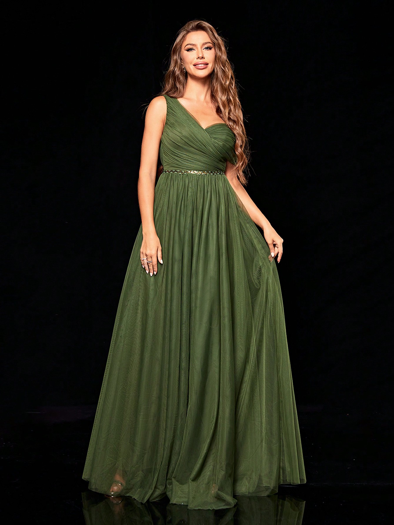 Leely Women's Elegant Asymmetrical Neck Sleeveless Party Dress