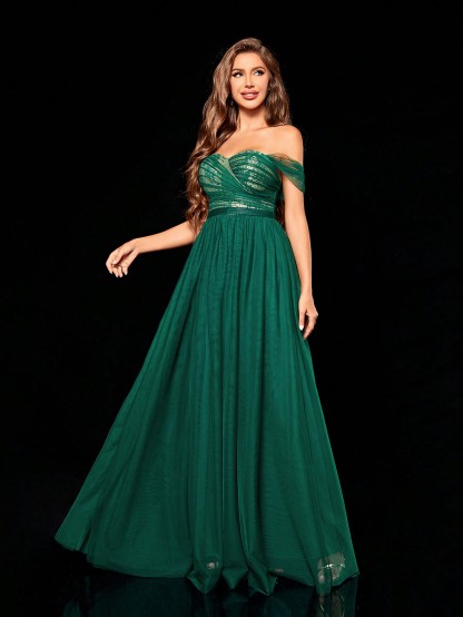 Leely Women's Elegant Off The Shoulder Sleeveless Party Dress