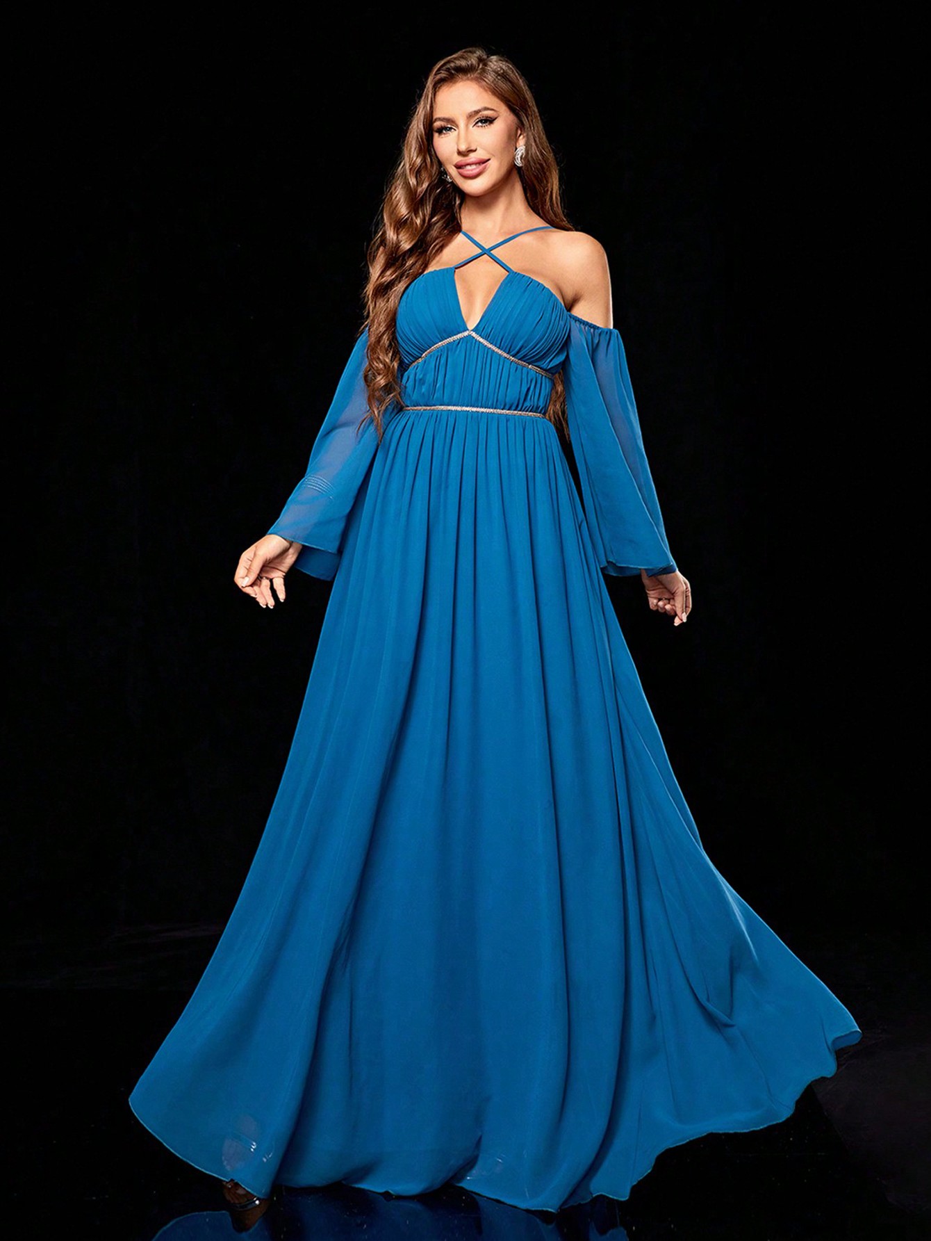 Leely Elegant Spaghetti Straps Cold Shoulder A-line Party Dress