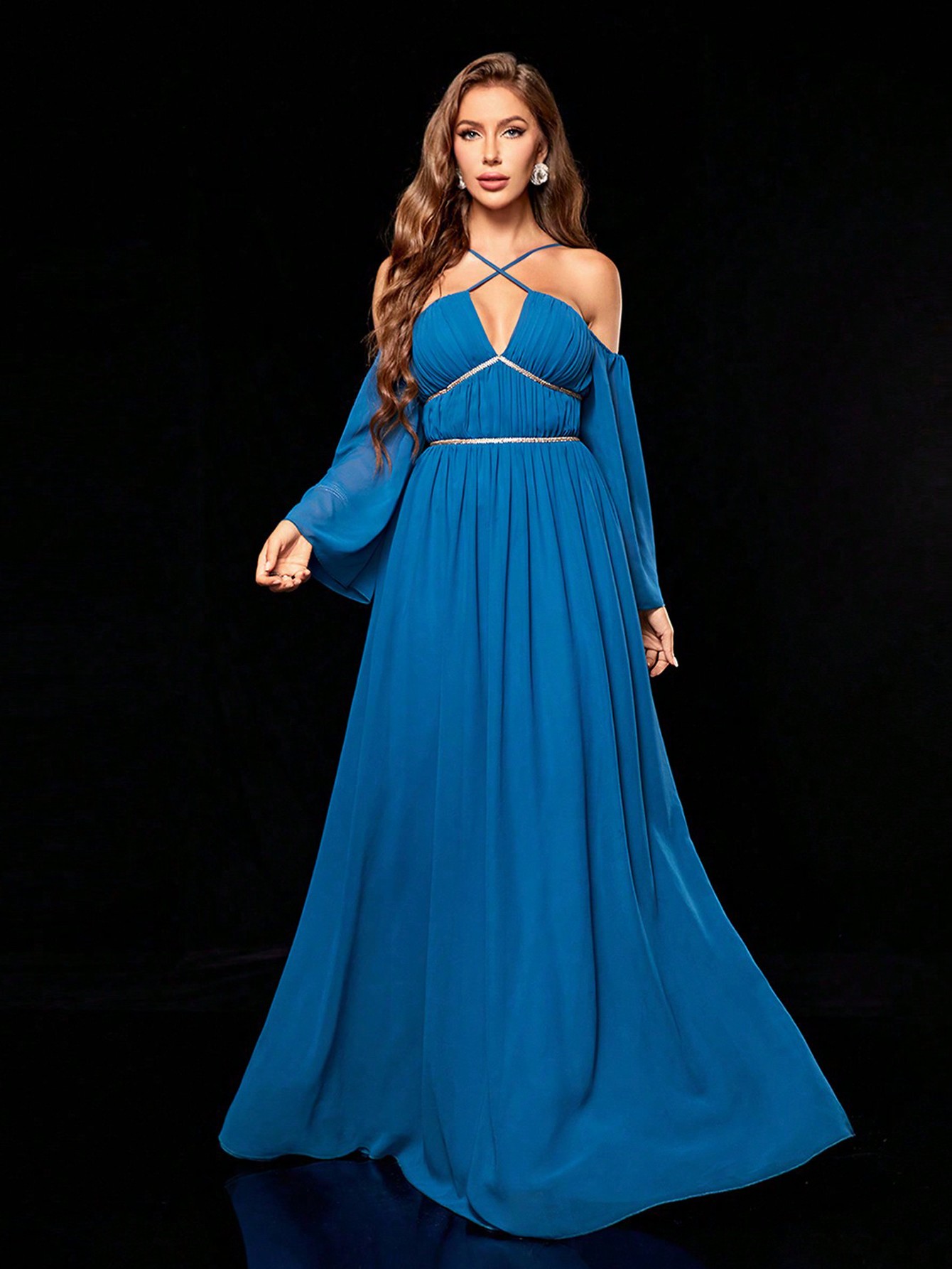 Leely Elegant Spaghetti Straps Cold Shoulder A-line Party Dress