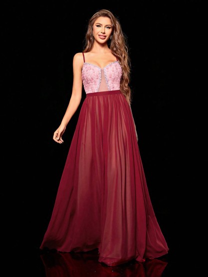 Leely Women's Elegant Spaghetti Straps Sleeveless Party Dress