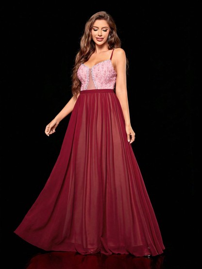 Leely Women's Elegant Spaghetti Straps Sleeveless Party Dress