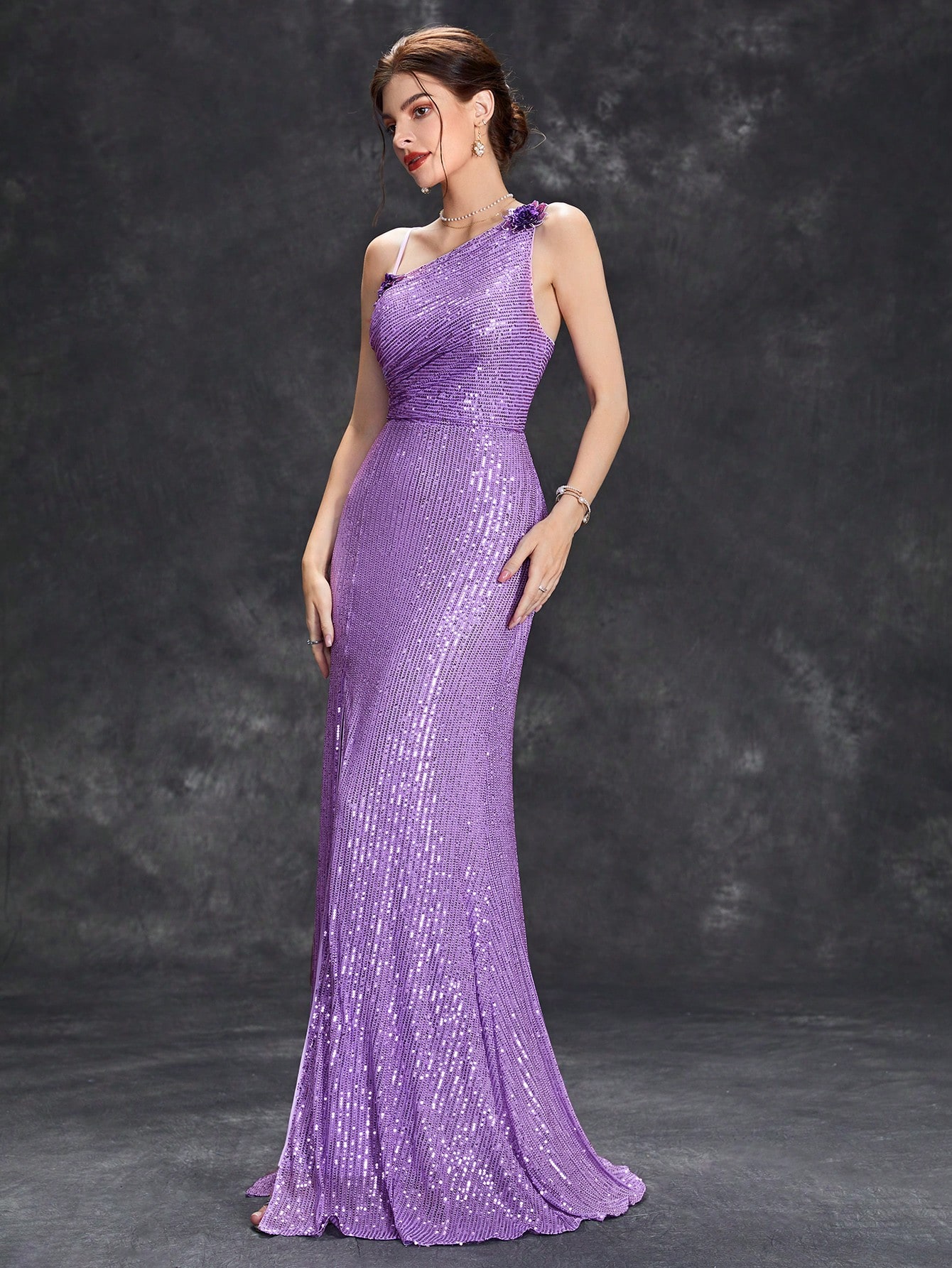 Leely Elegant Asymmetrical Neckline Sleeveless Mermaid Party Dress