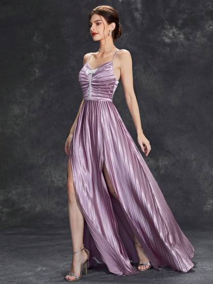 Leely Elegant Spaghetti Straps Sleeveless A-line Party Dress