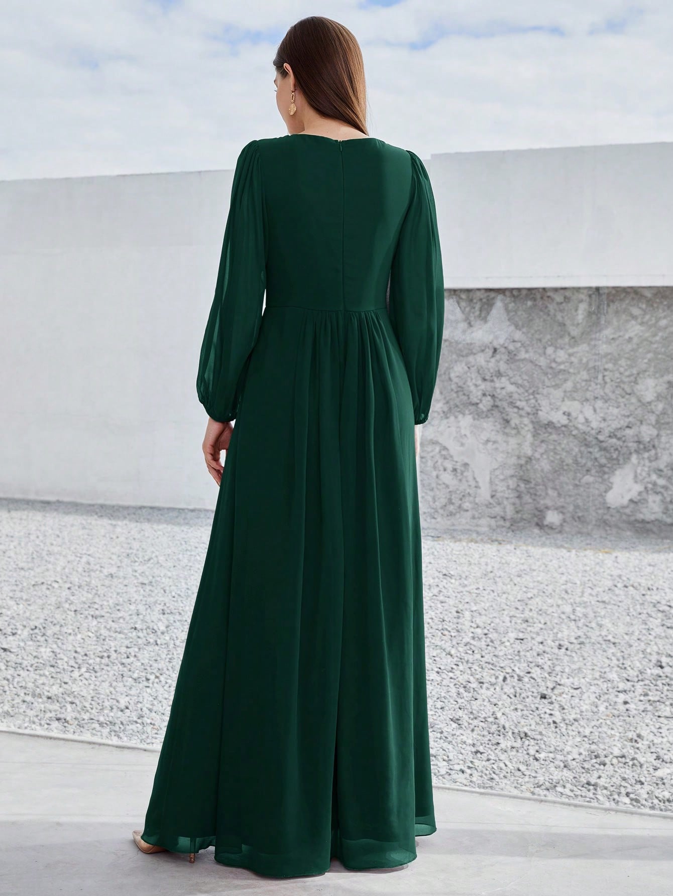 Leely Elegant V Neck Bishop Sleeve A-line Party Dress