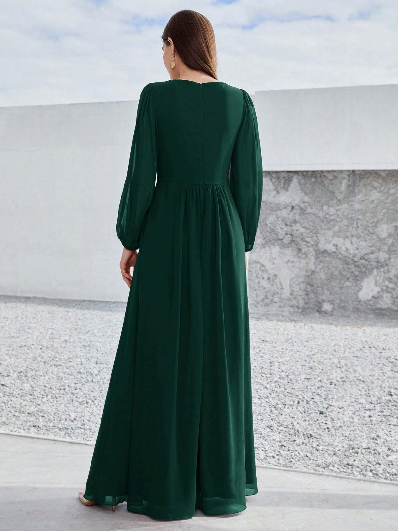 Leely Elegant V Neck Bishop Sleeve A-line Party Dress