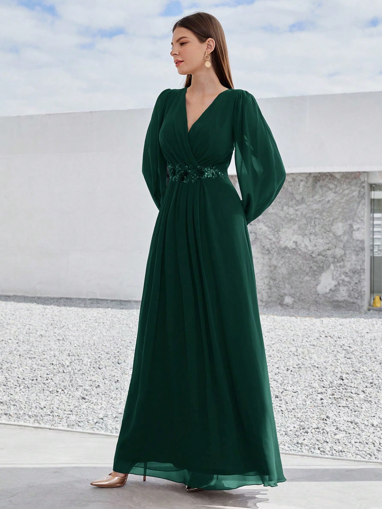 Leely Elegant V Neck Bishop Sleeve A-line Party Dress