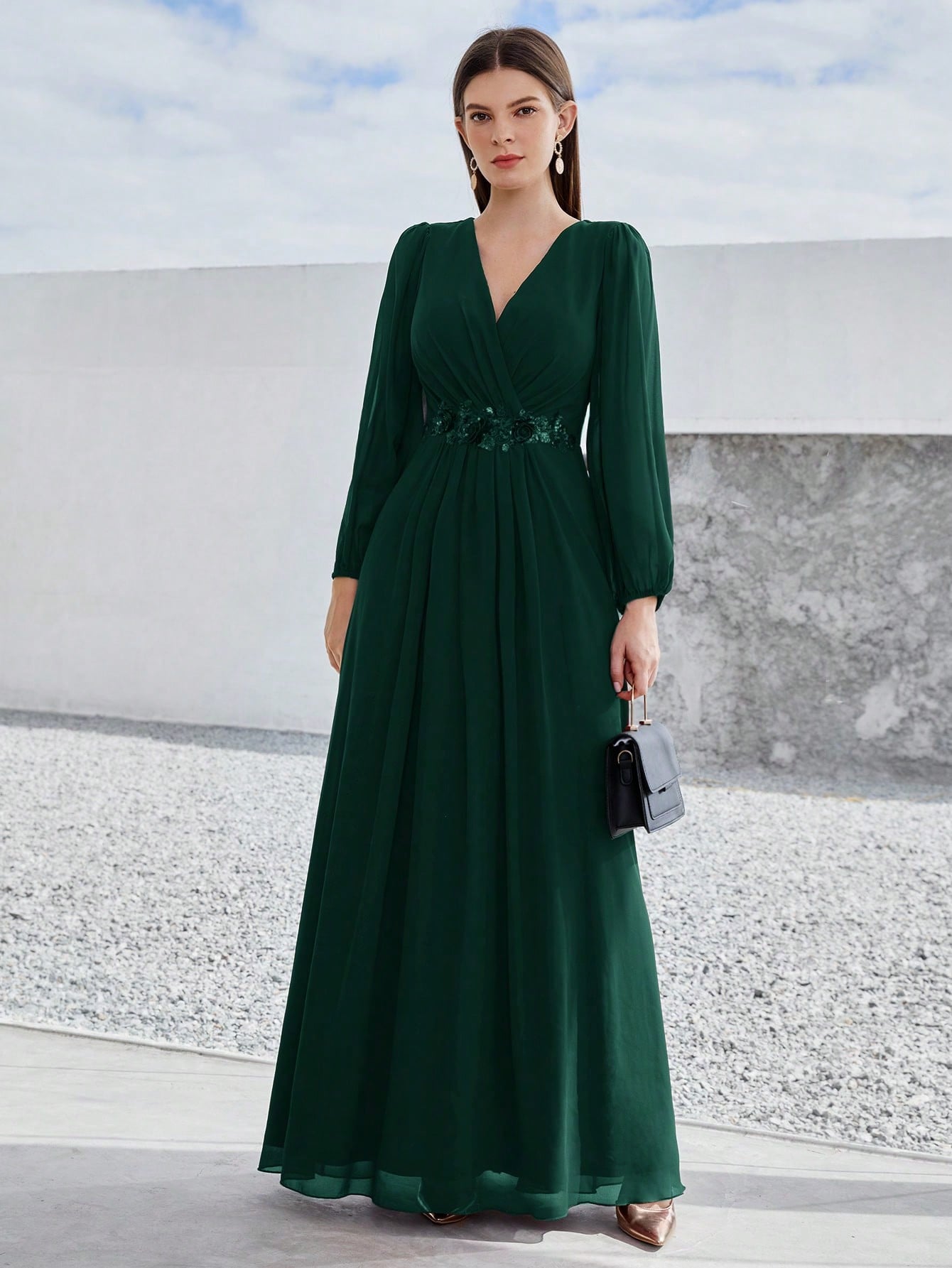 Leely Elegant V Neck Bishop Sleeve A-line Party Dress