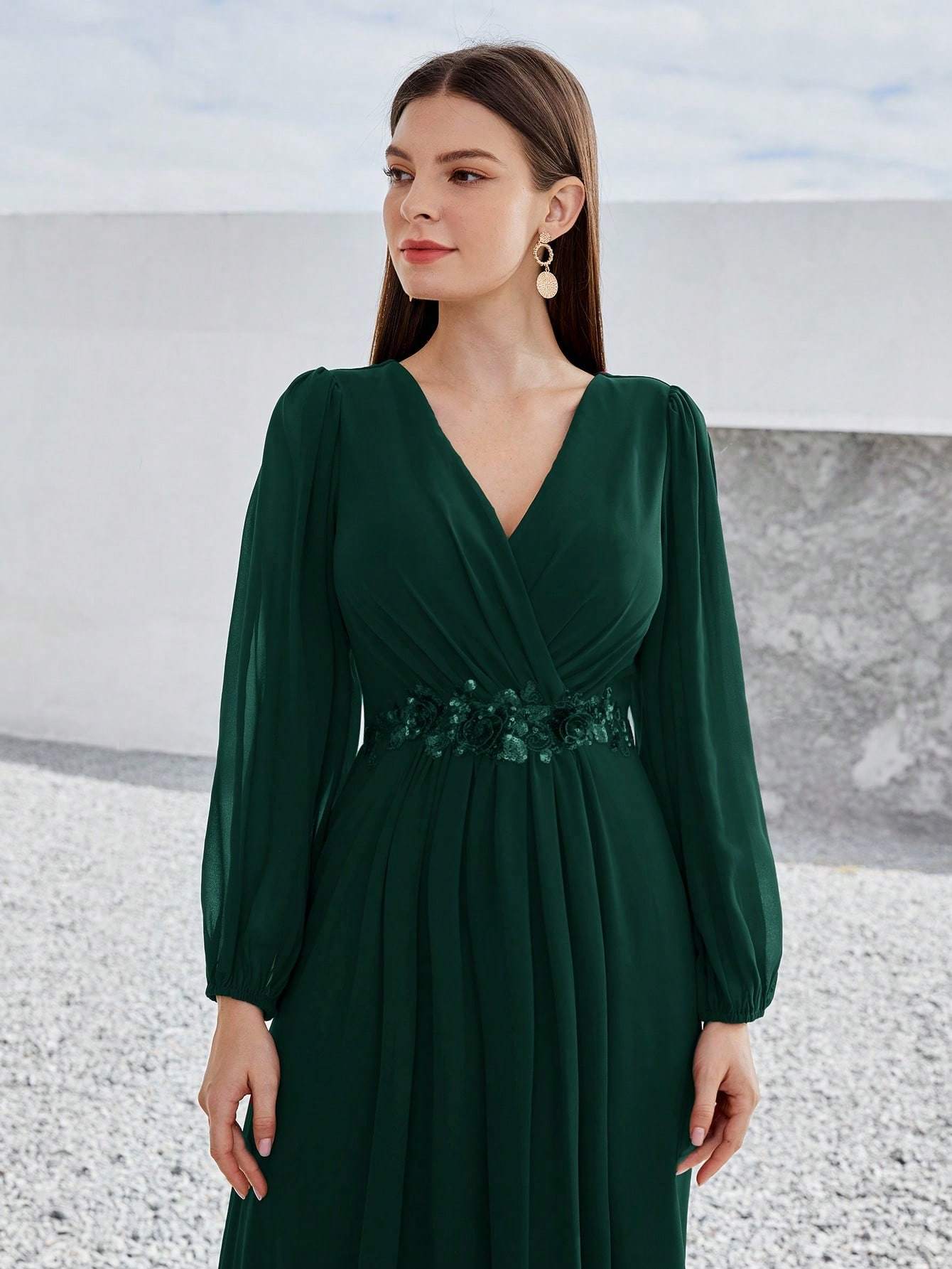 Leely Elegant V Neck Bishop Sleeve A-line Party Dress