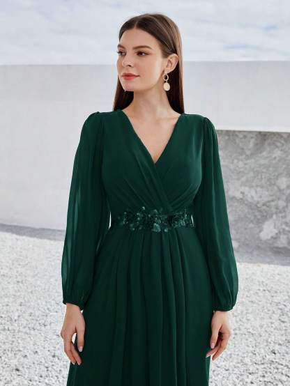 Leely Elegant V Neck Bishop Sleeve A-line Party Dress