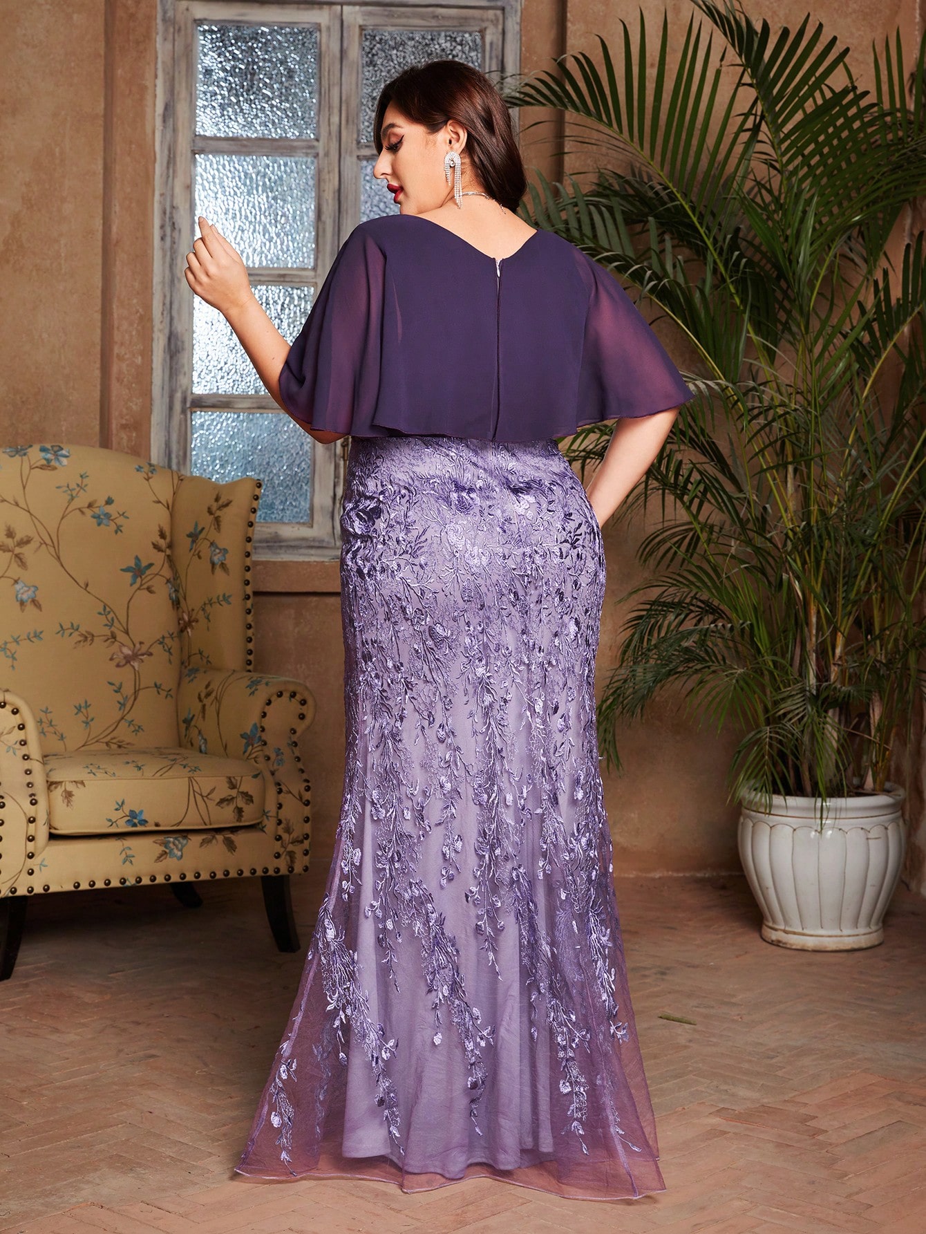 Leely Plus Women's Elegant Sweetheart Cloak Sleeve Mermaid Party Dress