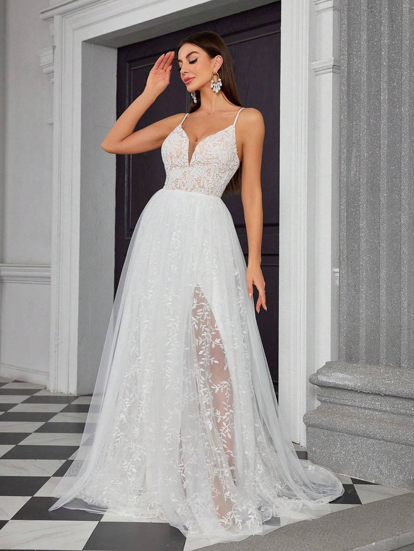 Leely Women's Elegant Sweetheart Cloak Sleeve Lace A-Line Dress