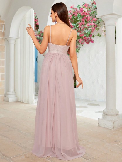 Leely Elegant Spaghetti Straps Sleeveless A-line Party Dress