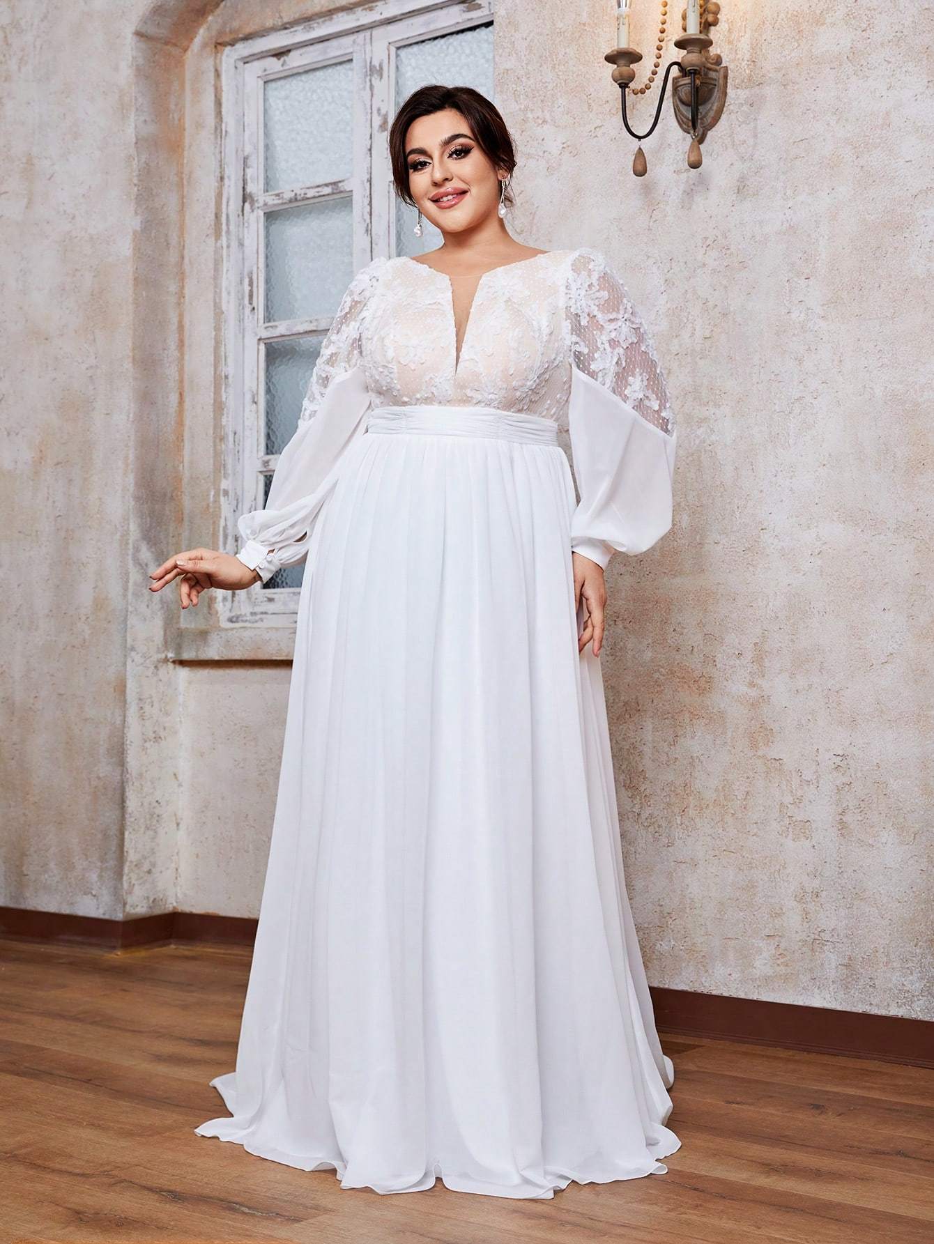 Leely Women's Elegant Sweetheart Cloak Sleeve Lace A-Line Dress